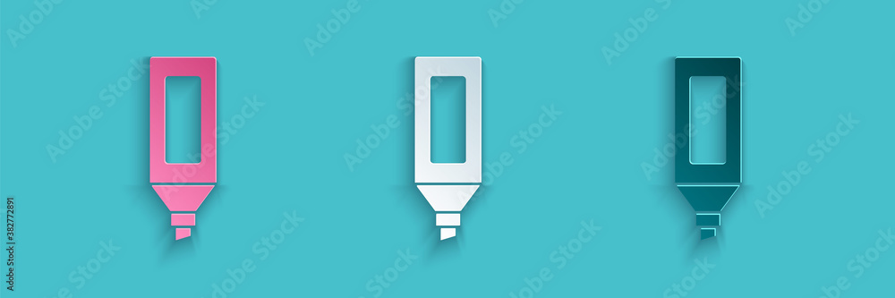 Paper cut Marker pen icon isolated on blue background. Paper art style. Vector.