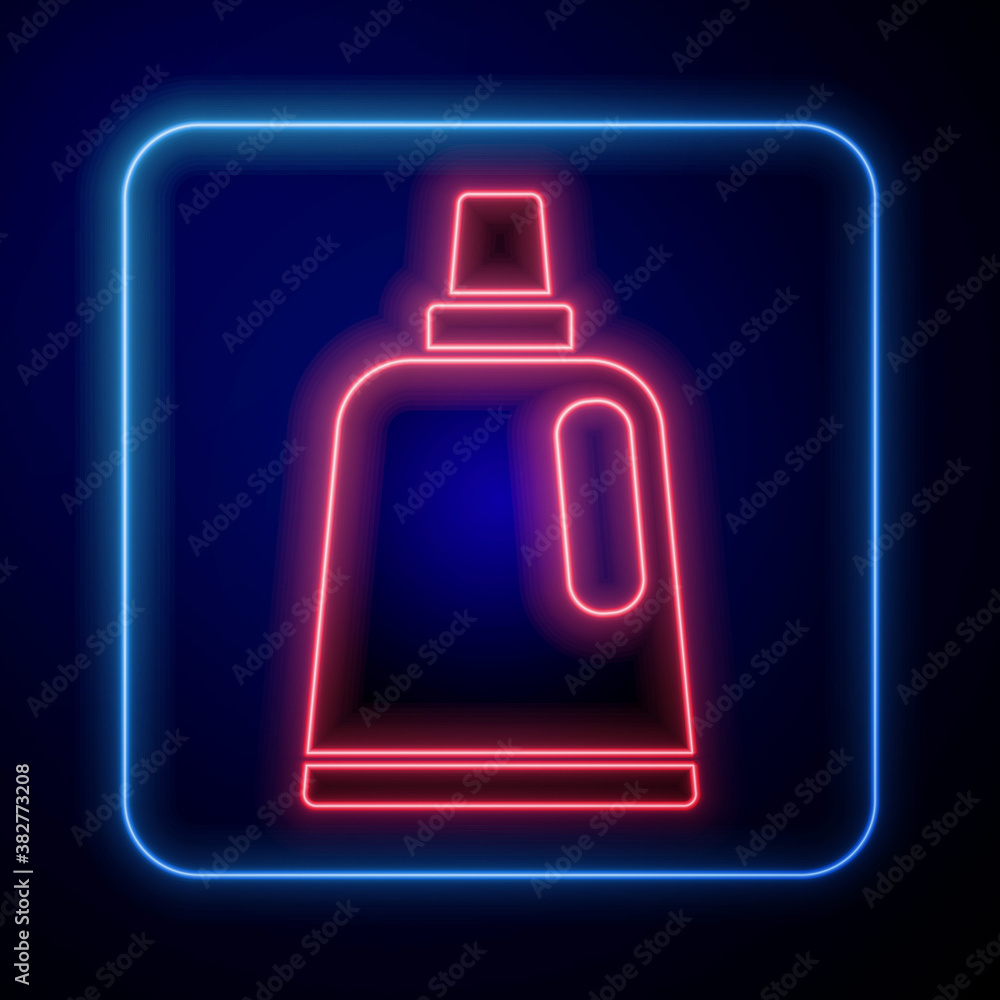 Glowing neon Plastic bottle for laundry detergent, bleach, dishwashing liquid or another cleaning ag