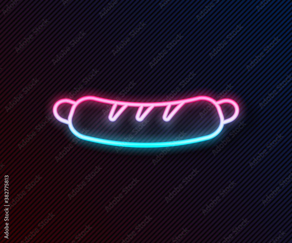 Glowing neon line Hotdog sandwich icon isolated on black background. Sausage icon. Fast food sign. V