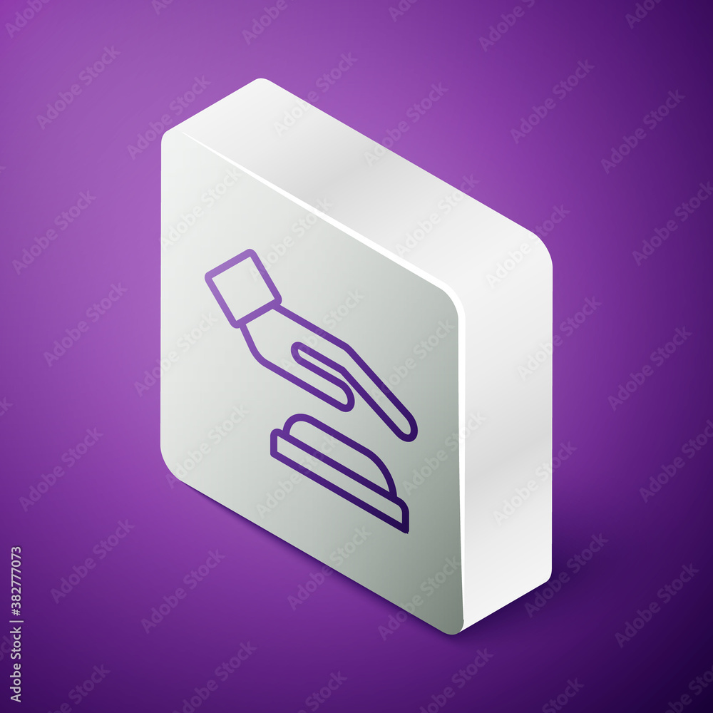 Isometric line Palm print recognition icon isolated on purple background. Biometric hand scan. Finge