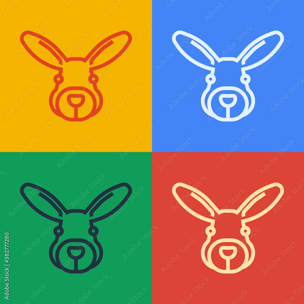 Pop art line Rabbit head icon isolated on color background. Vector.