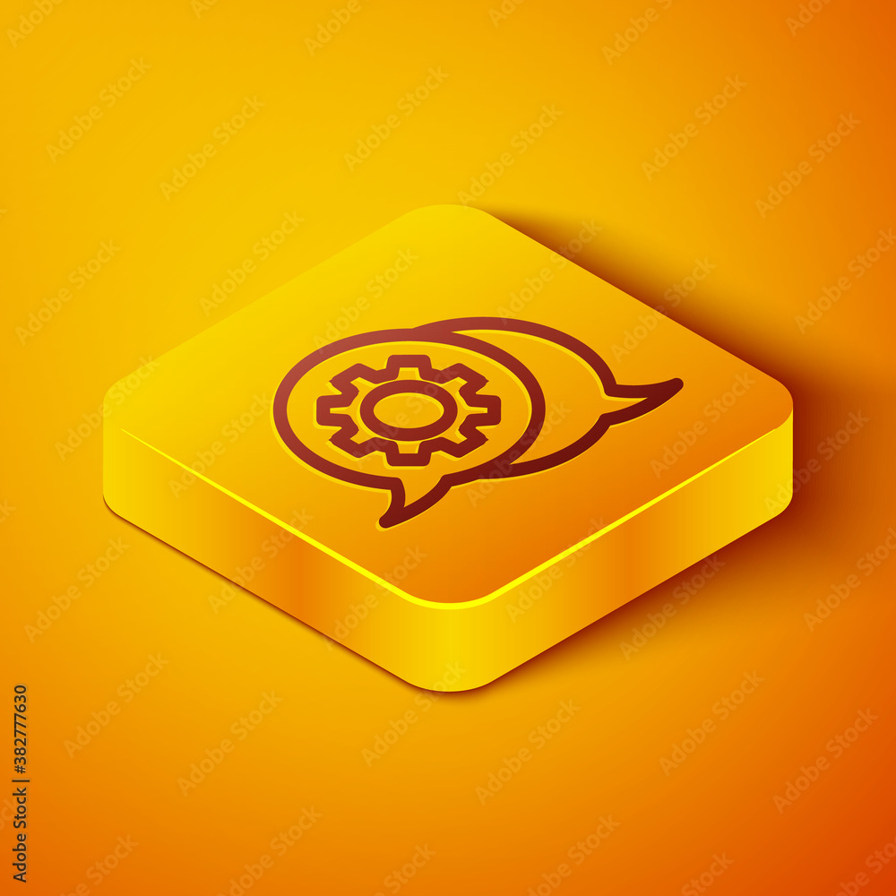 Isometric line Speech bubble chat icon isolated on orange background. Message icon. Communication or