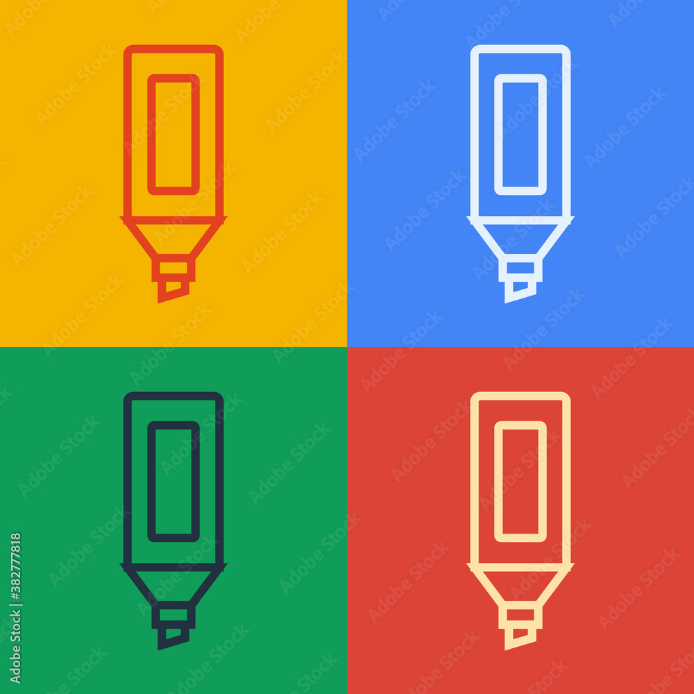 Pop art line Marker pen icon isolated on color background. Vector.