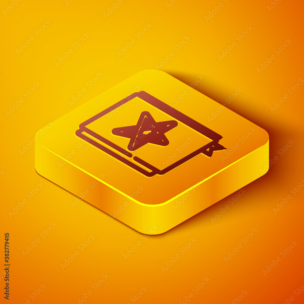 Isometric line Ancient magic book with alchemy recipes and mystic spells and enchantments icon isola