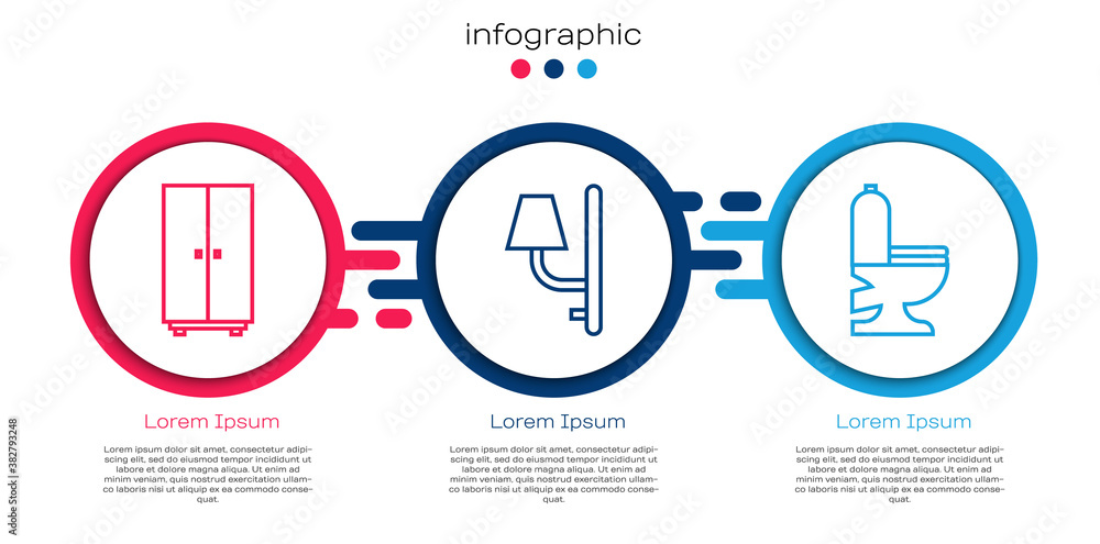 套装衣柜、壁灯和抽水马桶。商业信息图模板。矢量。