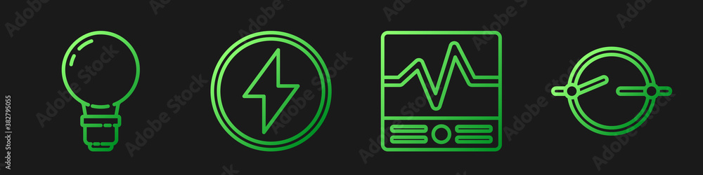 Set line Electrical measuring instruments, Light bulb with concept of idea, Lightning bolt and Elect