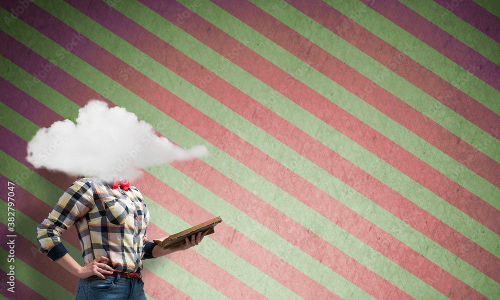 Girl with head in cloud