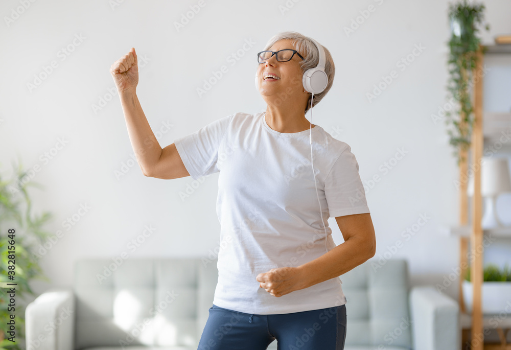 senior woman listening to music