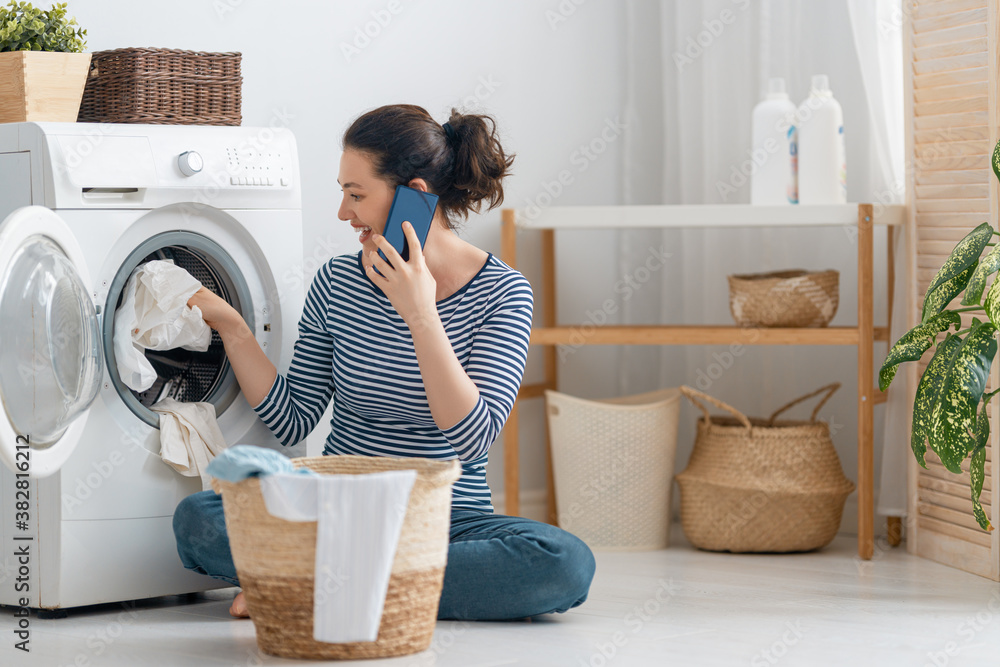 woman is doing laundry