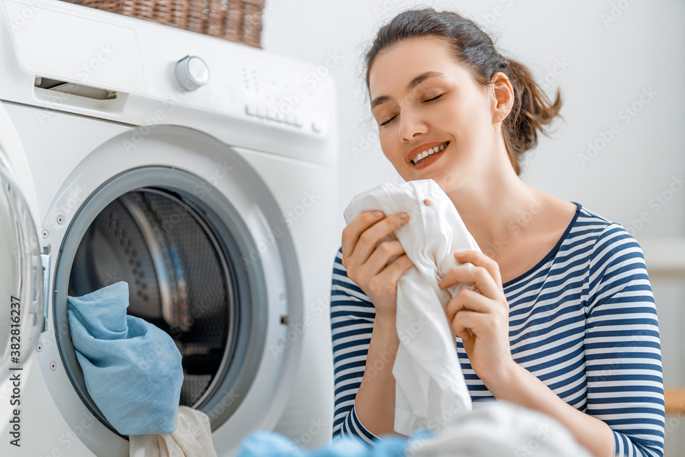 woman is doing laundry