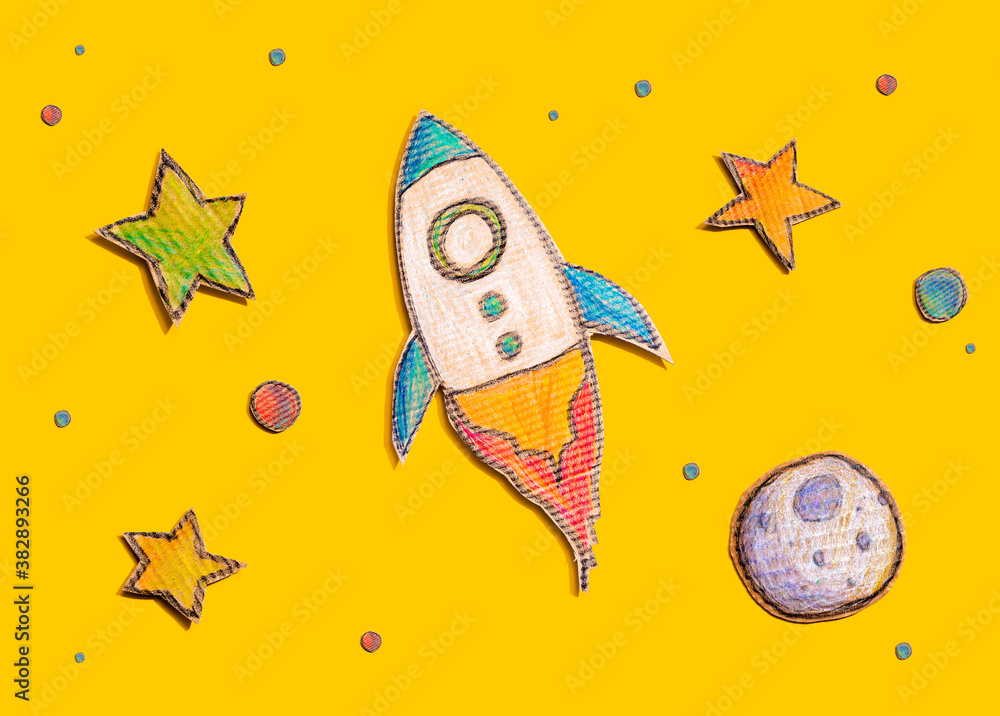 Space exploration theme with rocket and star drawings