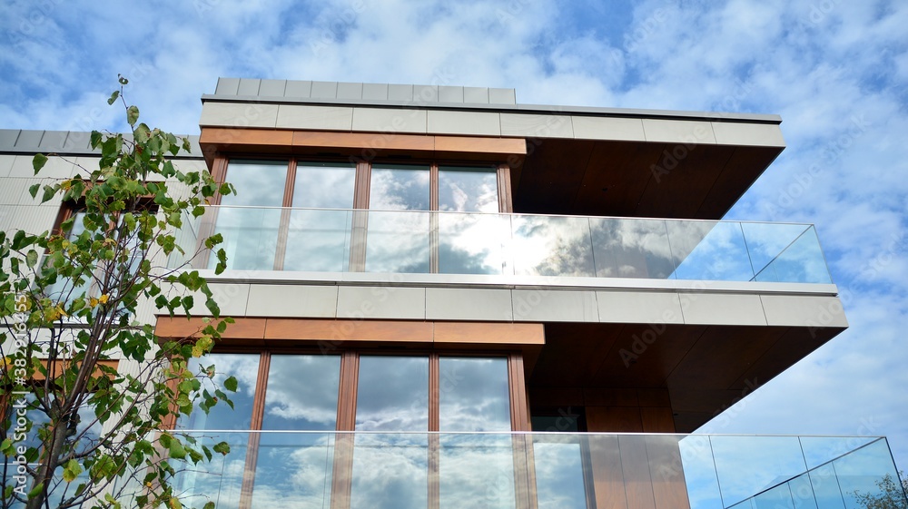 Estate property and condo architecture. Fragment of modern residential flat with apartment building 