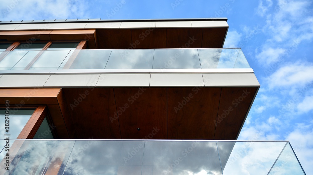 Estate property and condo architecture. Fragment of modern residential flat with apartment building 