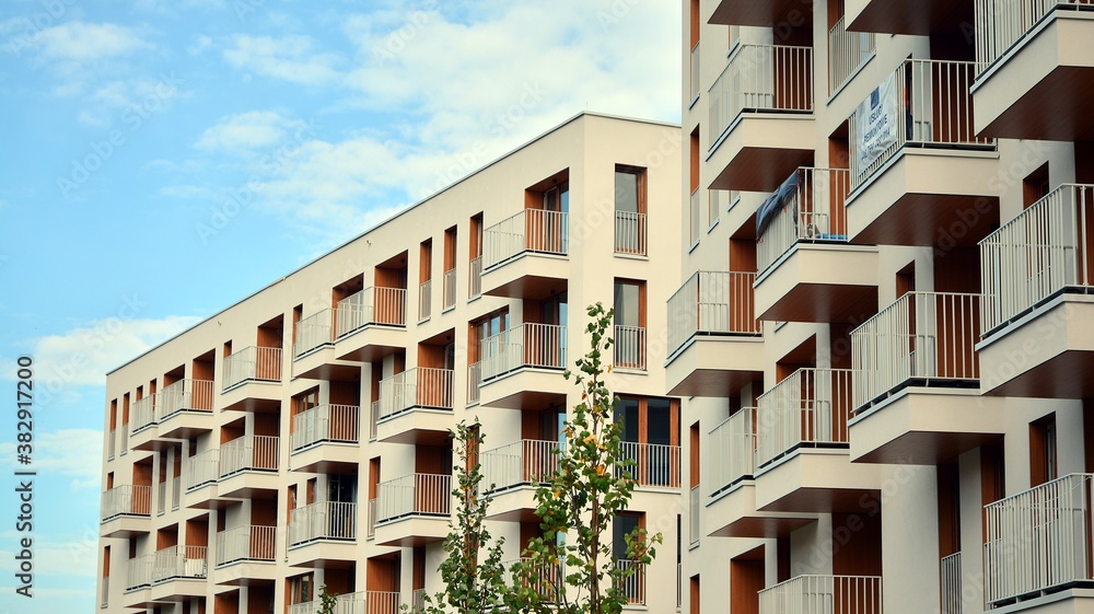 Estate property and condo architecture. Fragment of modern residential flat with apartment building 