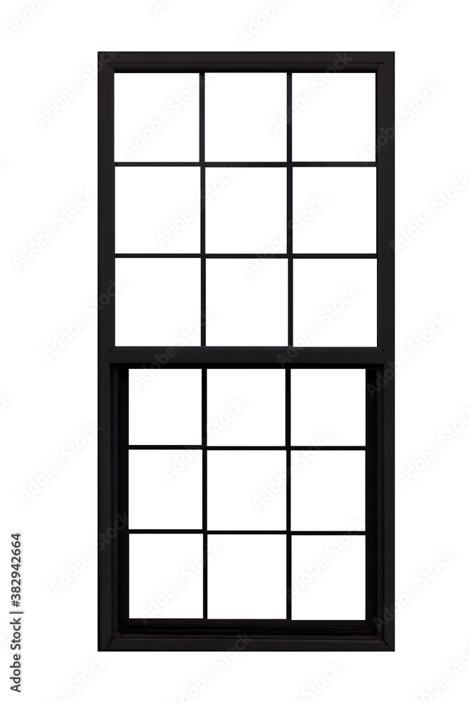 Vintage black metal window frame isolaed on a white background