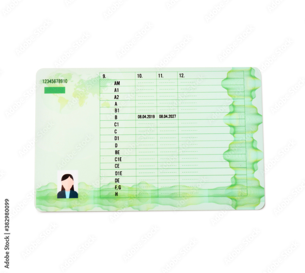 Driving license on white background