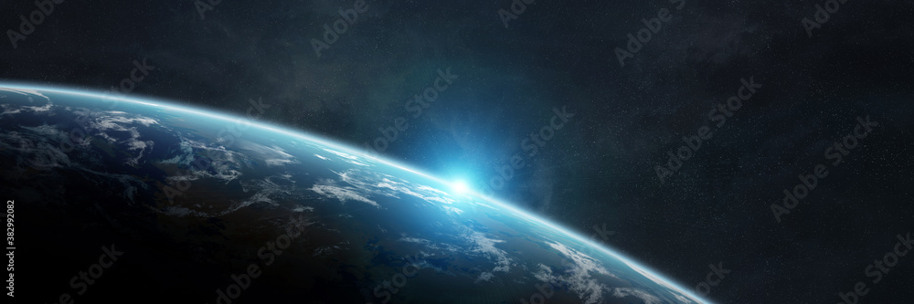 Panoramic planet Earth background. Panorama of space view of the globe 3D rendering elements of this