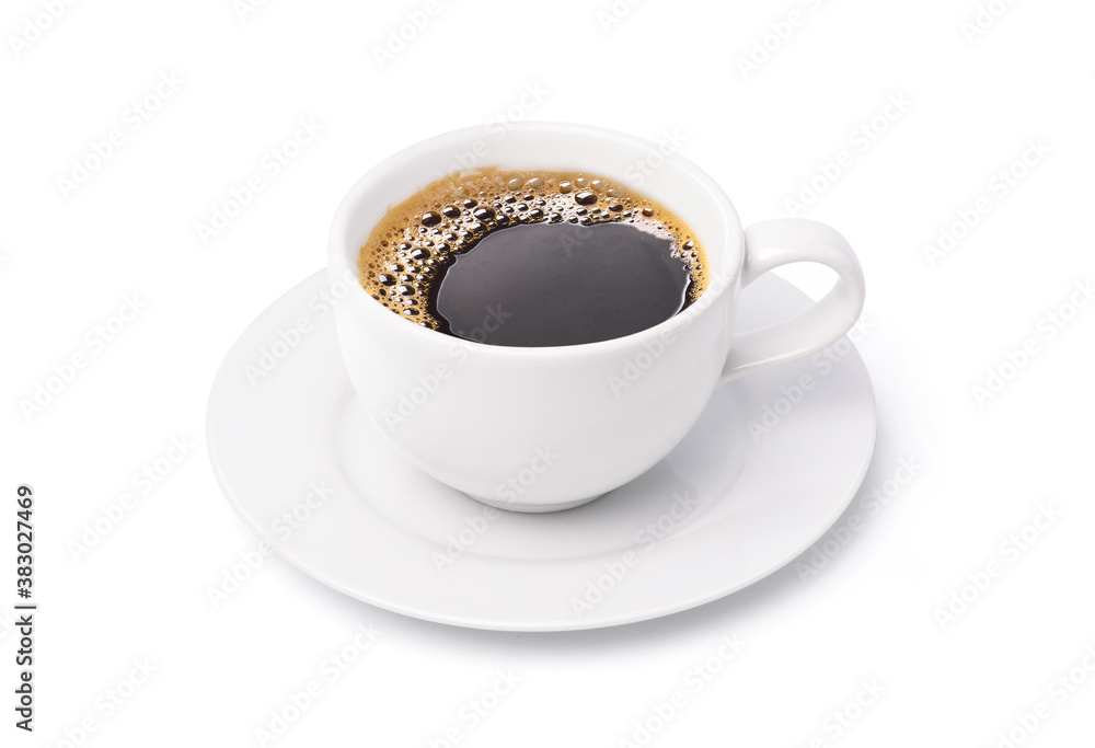 White cup of black coffee isolated on white background with clipping path