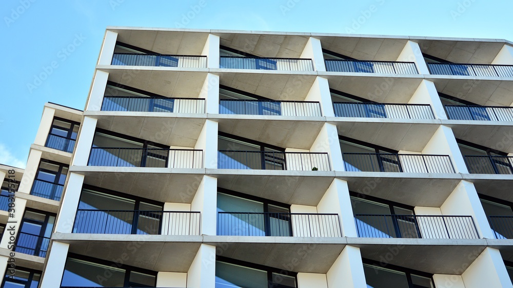 Estate property and condo architecture. Fragment of modern residential flat with apartment building 