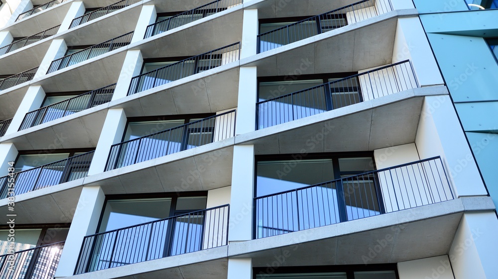 Estate property and condo architecture. Fragment of modern residential flat with apartment building 