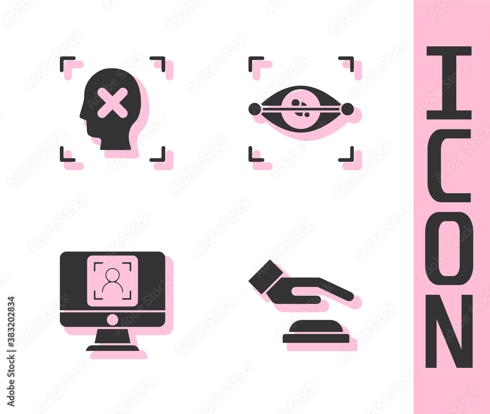 Set Palm print recognition, Rejection face, Face and Eye scan icon. Vector.