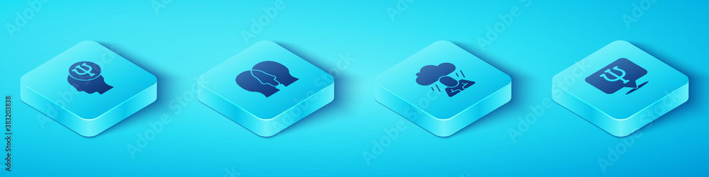 Set Isometric Psychology, Psi, Bipolar disorder, and Depression icon. Vector illustration