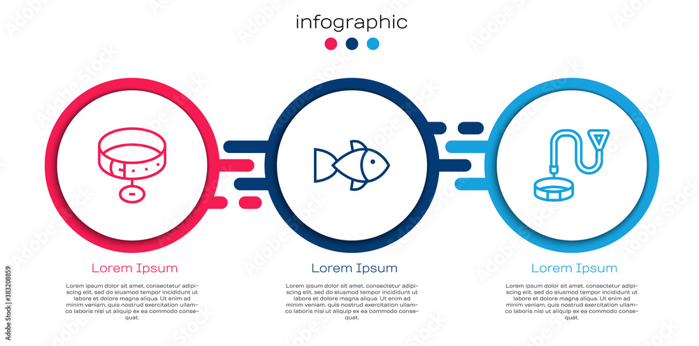 Set line Collar with name tag, Fish and . Business infographic template. Vector.