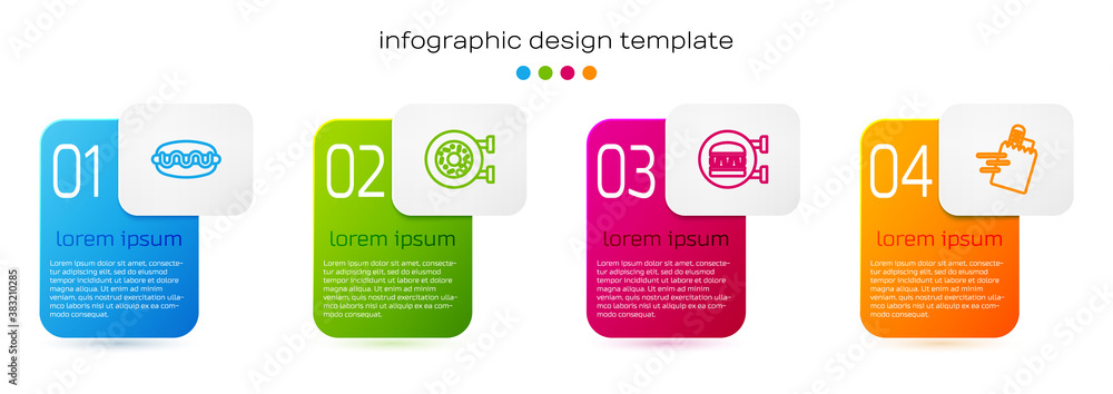 Set line Hotdog sandwich, Donut, Online ordering burger delivery and . Business infographic template