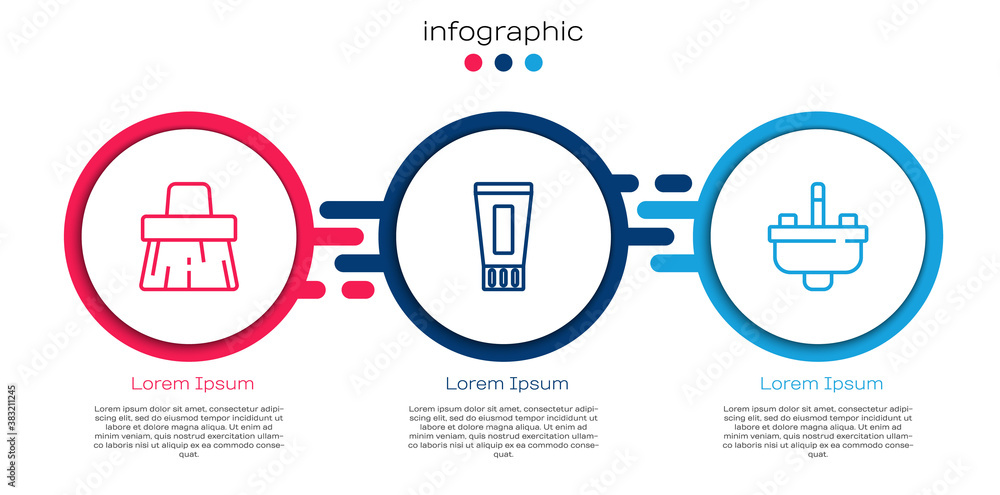 Set line Handle broom, Tube of toothpaste and Washbasin with water tap. Business infographic templat