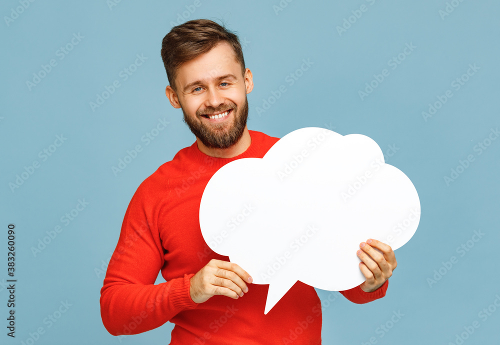 Cheerful bearded male with thought bubble