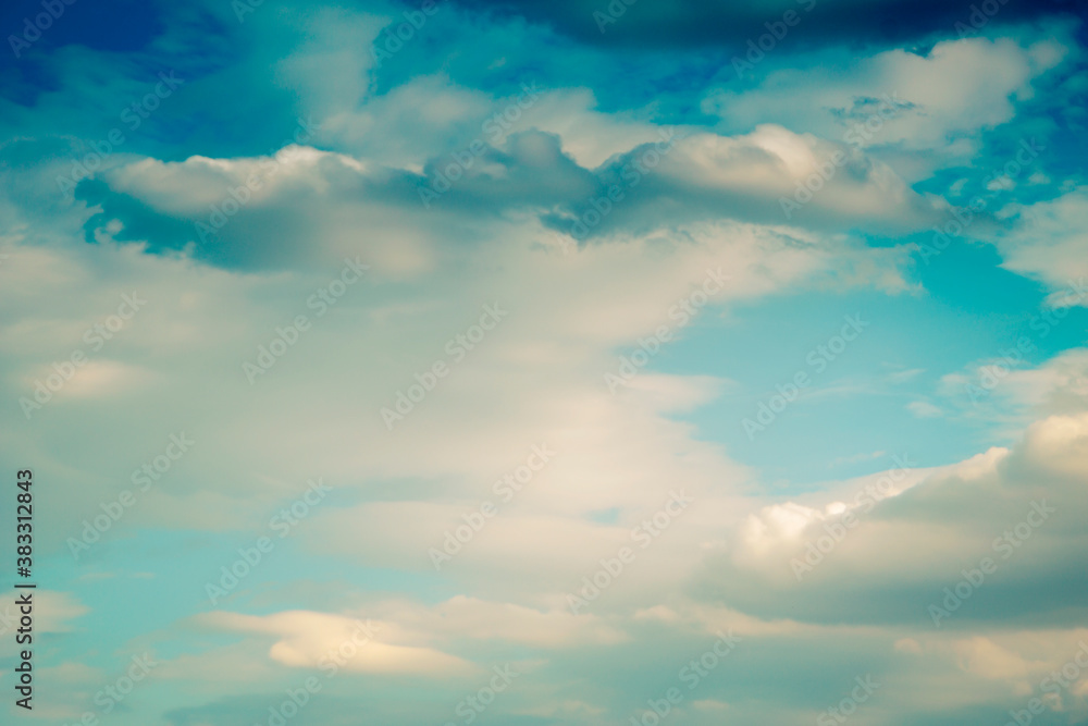 Blue sky with volume clouds dramatic nature background