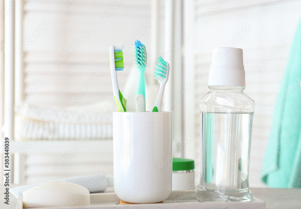 Set for oral hygiene in bathroom