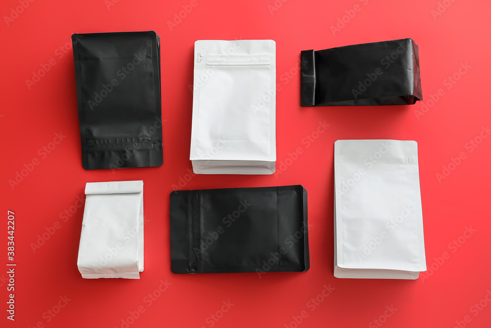 Blank bags on color background