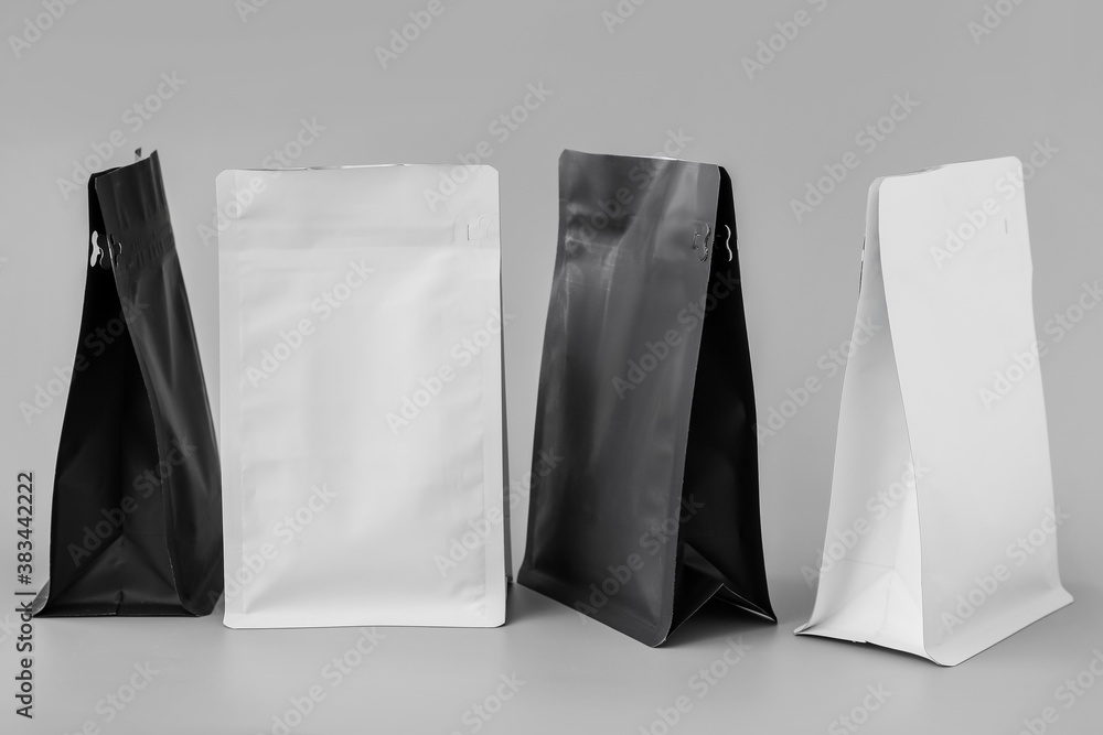 Blank bags on grey background