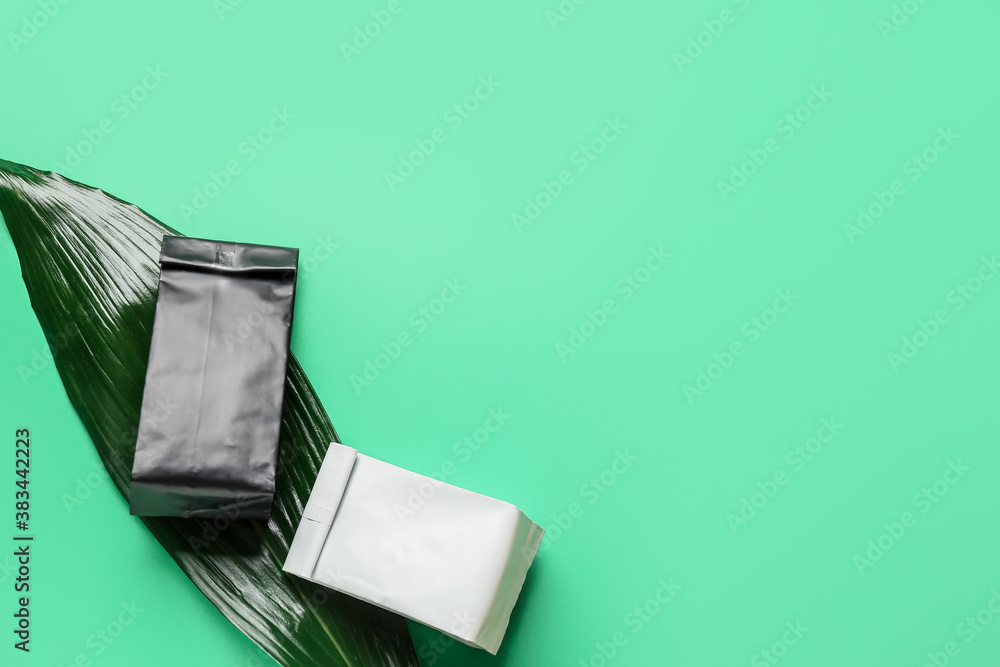 Blank bags on color background