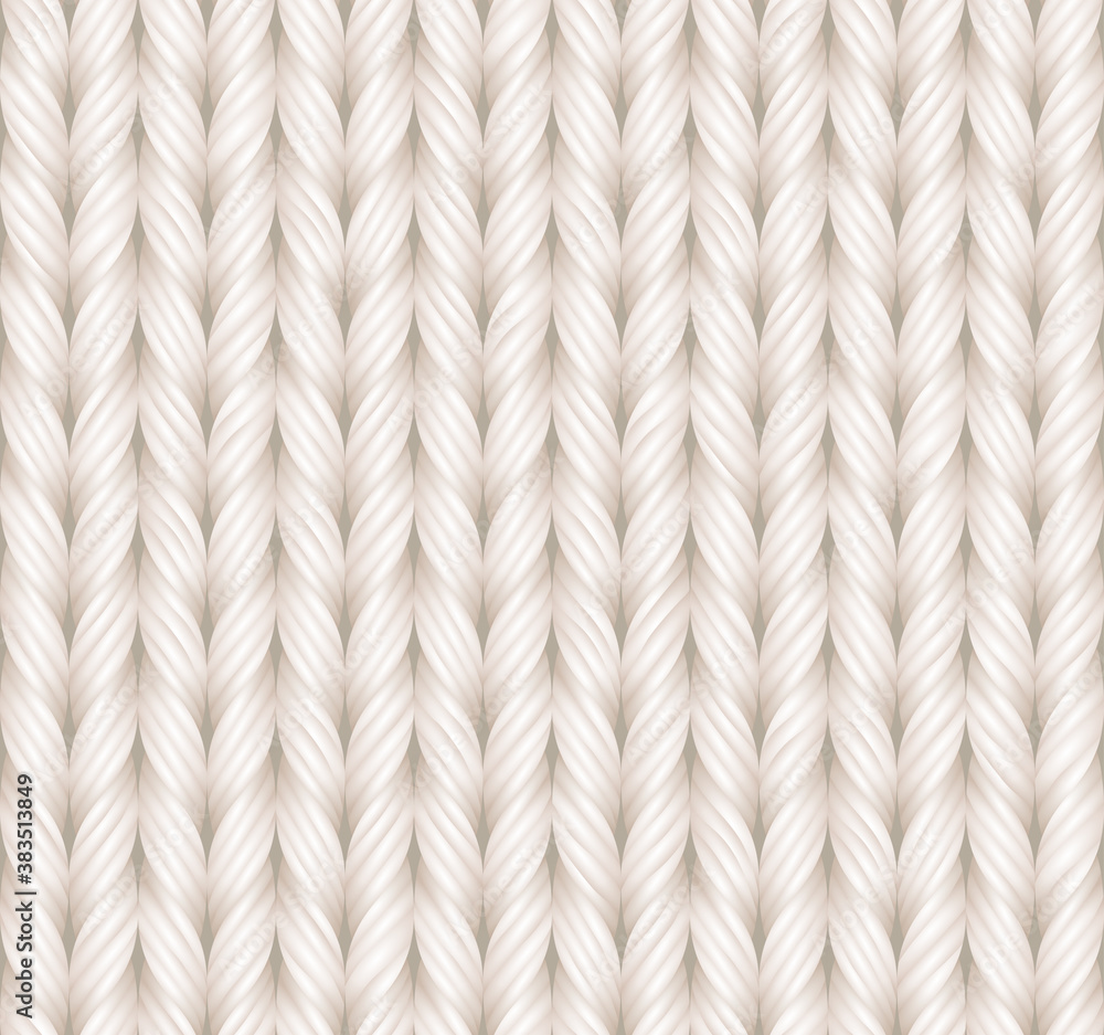 White detailed knitted texture. Seamless pattern. Vector background