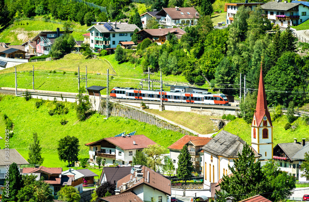 Regional train at Sankt Jodok am Brenner in the Austrian Alps