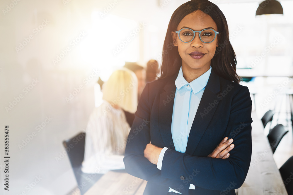 African businesswoman working in a boardroom