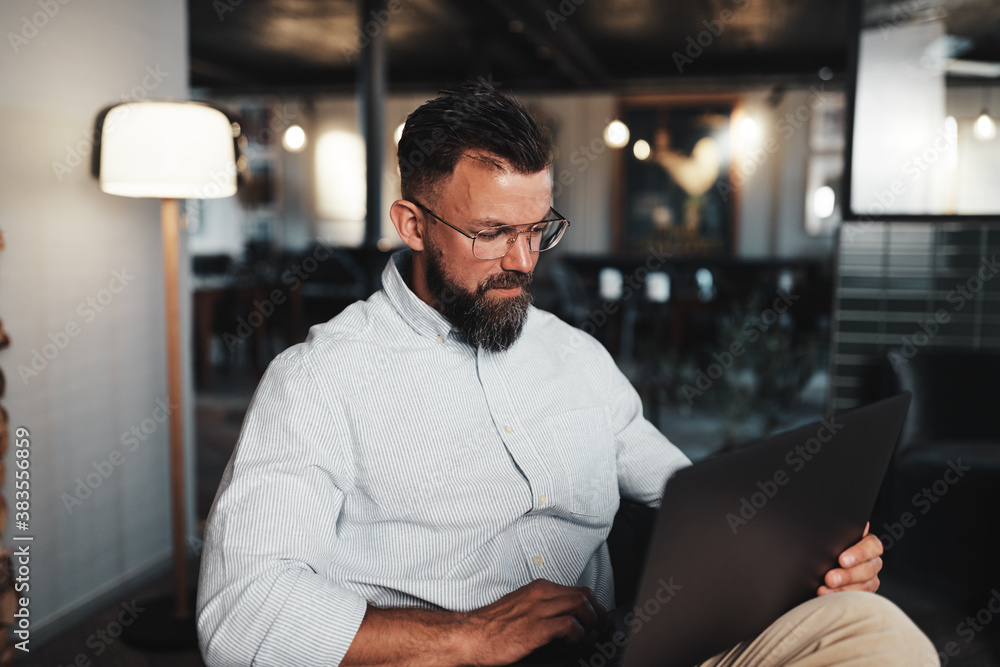 Businessman working on a laptop