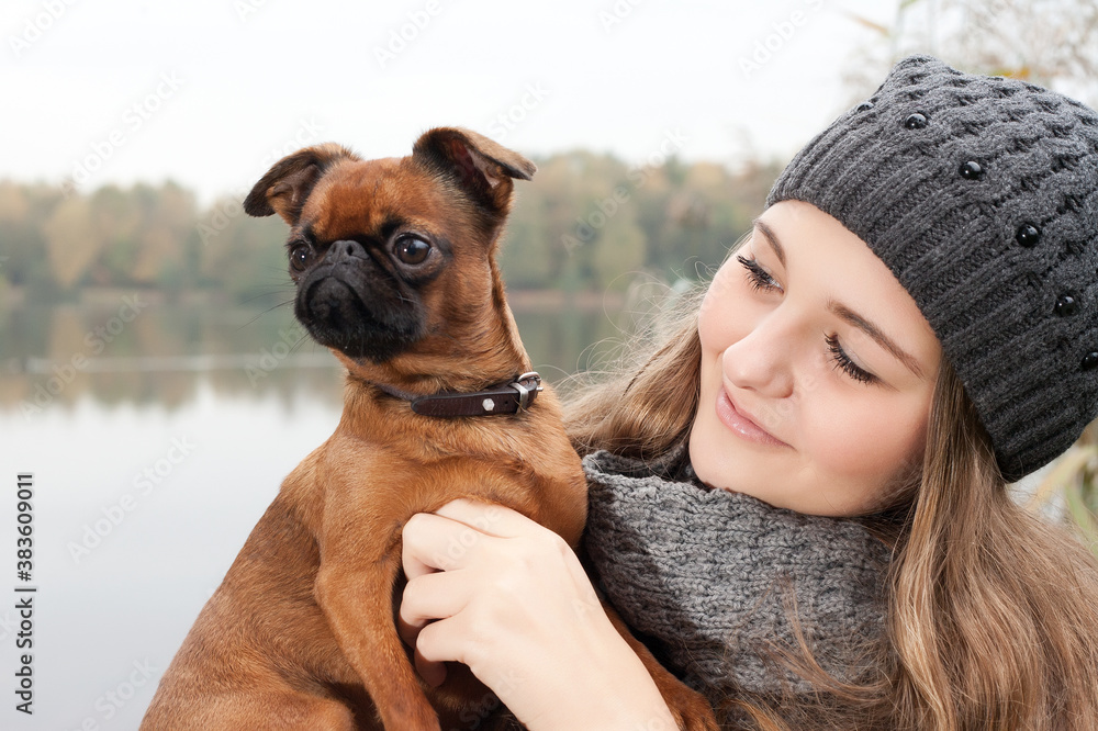 Beauty winter face and dog