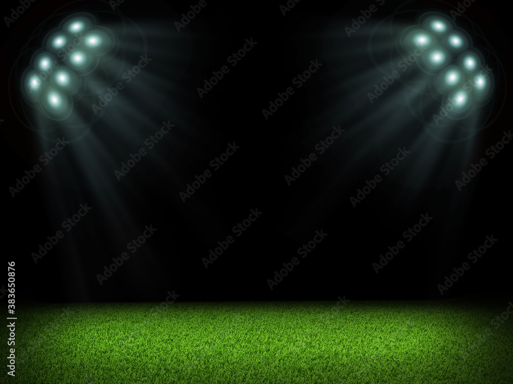 Night football arena illuminated by spotlights