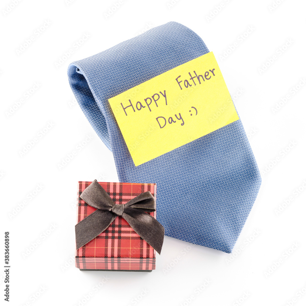 tie and gift box with card tag write happy father day word