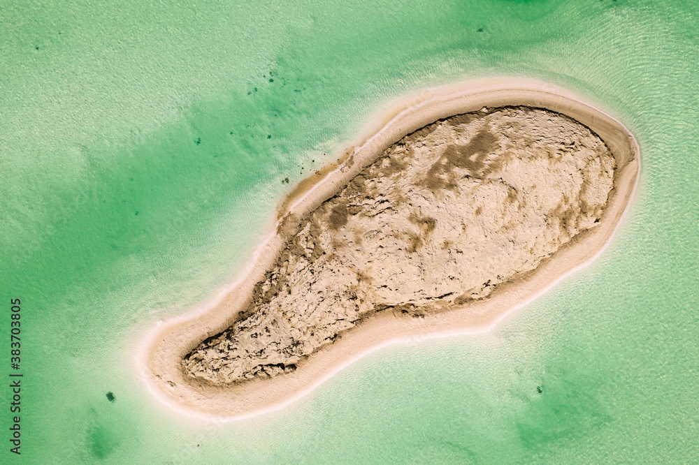 Aerial of salt lakes, natural landscape in Qinghai, China.