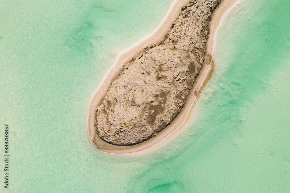 Aerial of salt lakes, natural landscape in Qinghai, China.