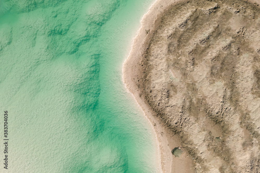 Aerial of salt lakes, natural landscape in Qinghai, China.