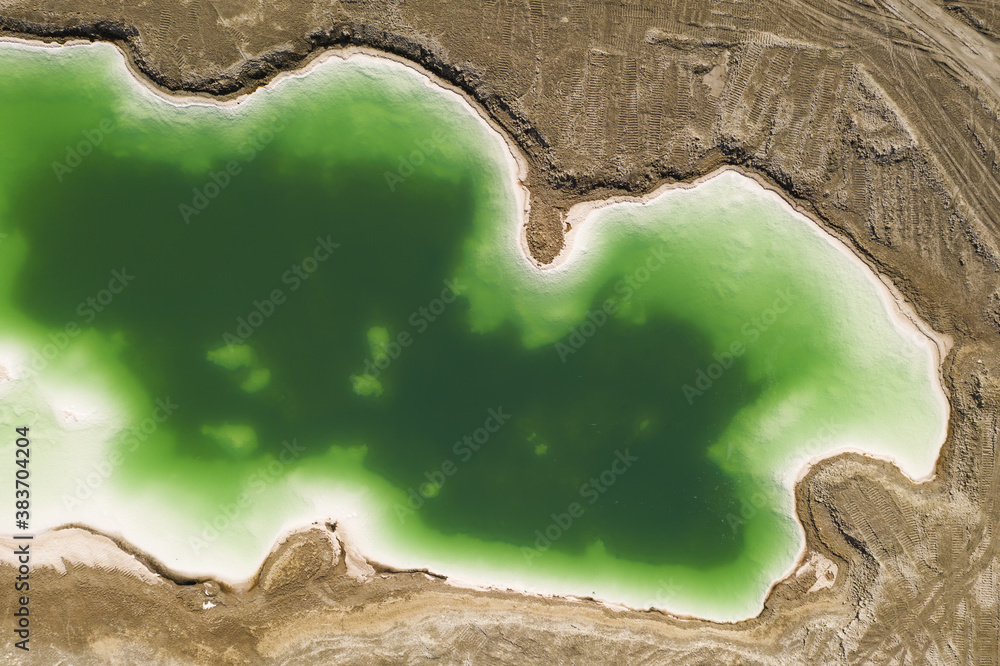 Aerial of salt lakes, natural landscape in Qinghai, China.