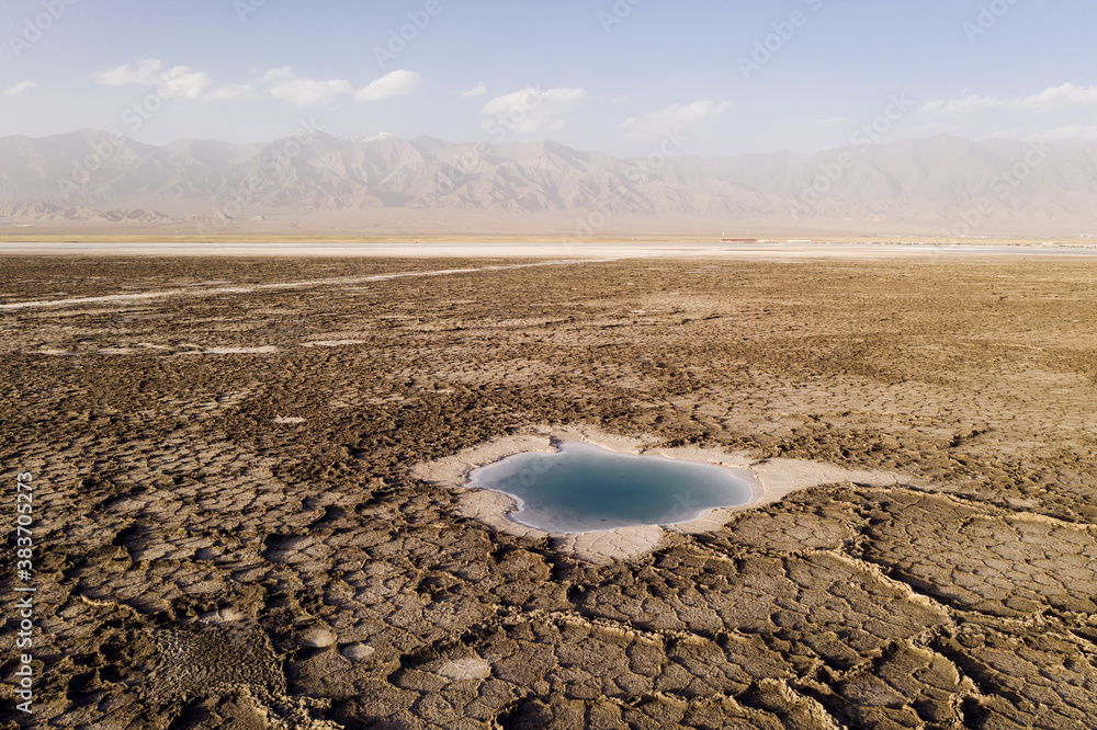 Salt pond in the dry land in Qinghai, China.