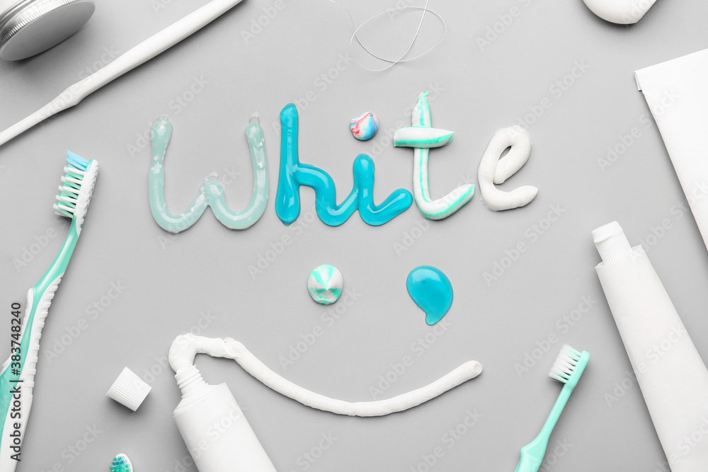 Set for oral hygiene on light background