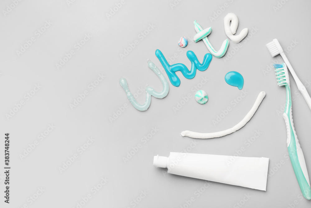 Set for oral hygiene on light background