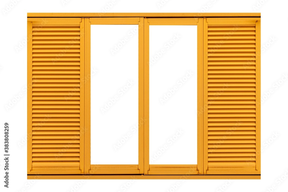 Brown metal window shutter frame isolated on white background